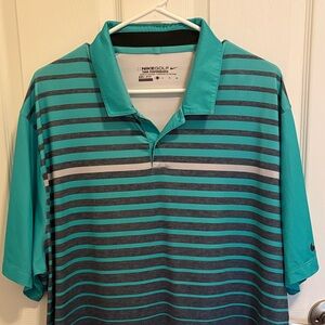 Nike Men's Teal and Gray Striped Polo